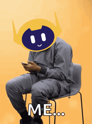 A Man Sitting In A Chair With A Robot Head On His Head And The Words Me On The Bottom GIF
