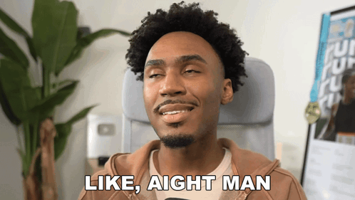 A Man Sitting In A Chair With His Eyes Closed And Says Like Aight Man GIF