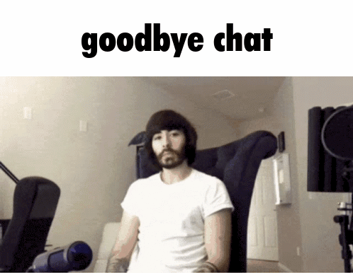 A Man Sitting In A Chair With The Words Goodbye Chat On The Bottom GIF