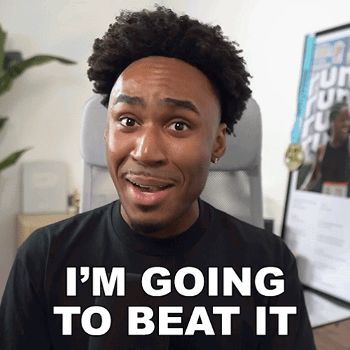 A Man Sitting In A Chair With The Words I 'M Going To Beat It Behind Him GIF