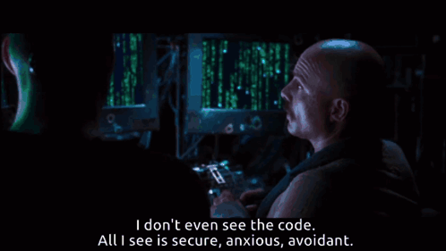 A Man Sitting In Front Of A Computer Screen Says I Don T Even See The Code GIF