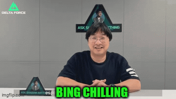 A Man Sitting In Front Of A Wall With The Words Bing Chilling Above Him GIF