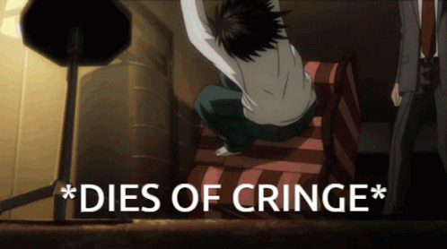 A Man Sitting On A Box With The Words * Dies Of Cringe * On The Bottom GIF