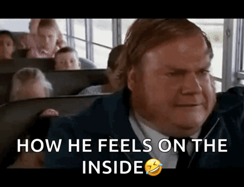A Man Sitting On A Bus With The Words How He Feels On The Inside Below Him GIF