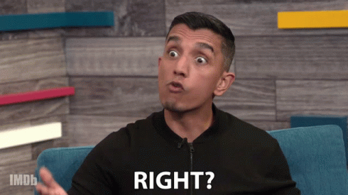 A Man Sitting On A Couch With The Word Right Written On His Face GIF