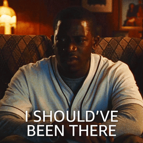 A Man Sitting On A Couch With The Words " I Should 'Ve Been There " Above Him GIF