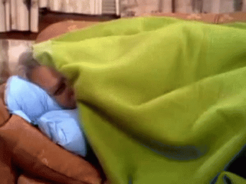 Man Sleeping Under Green Blanket On Bed GIF