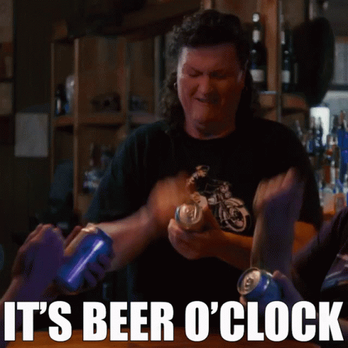 a man smoking a cigarette with the words it 's beer o 'clock