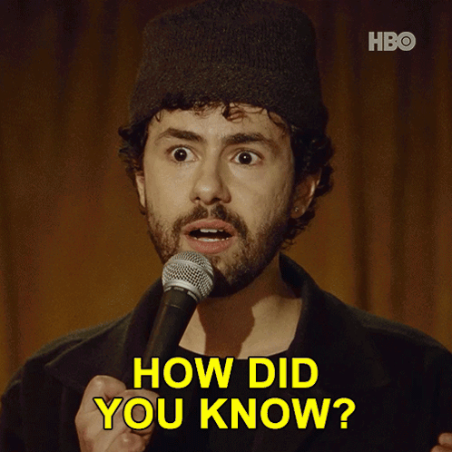 A Man Speaking Into A Microphone With The Words How Did You Know Written In Yellow GIF