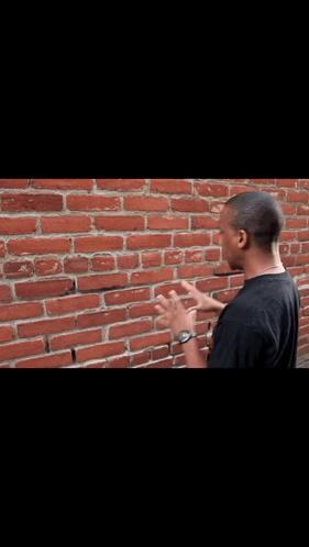 A Man Standing In Front Of A Brick Wall GIF