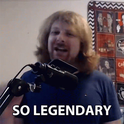 A Man Standing In Front Of A Microphone With The Words So Legendary Written On The Bottom GIF