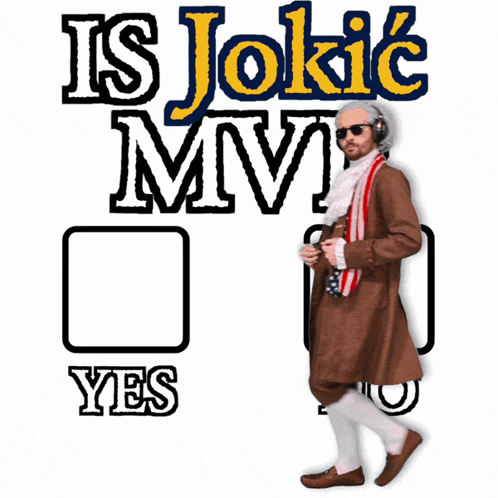 A Man Standing In Front Of A Sign That Says Is Jokic Mvp Yes Or No GIF