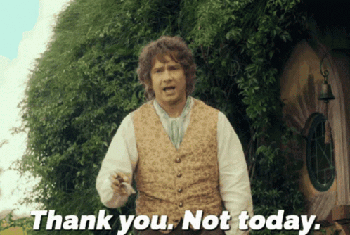 A Man Standing In Front Of A Tree Says Thank You Not Today GIF