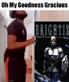 A Man Standing Next To A Brightis Poster GIF