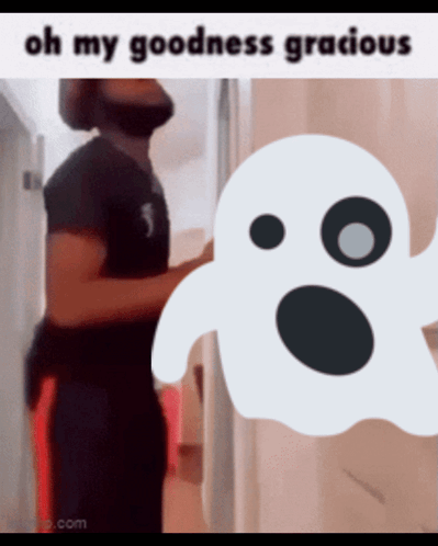 A Man Standing Next To A Ghost That Says Oh My Goodness Gracious On It GIF