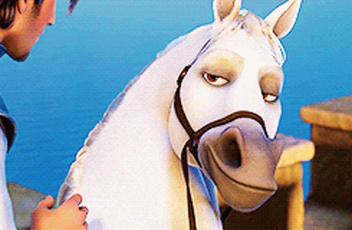A Man Standing Next To A White Horse With A Bridle GIF