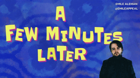 A Man Stands In Front Of A Blue Background With The Words A Few Minutes Later GIF