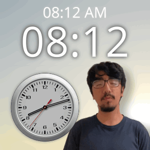 A Man Stands In Front Of A Clock That Says 08:12 GIF