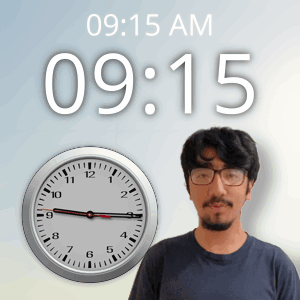 A Man Stands In Front Of A Clock That Says 09:15 GIF