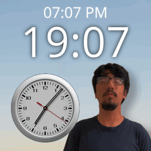 A Man Stands In Front Of A Clock That Says 19:07 Pm GIF