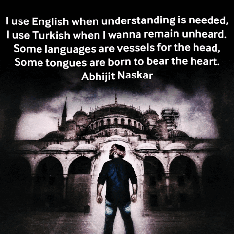 A Man Stands In Front Of A Large Building With A Quote From Abhijit Naskar GIF