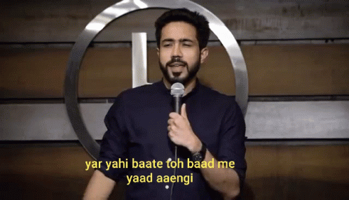 A Man Stands In Front Of A Microphone And Says " Yar Yahi Baate Toh Baad Me Yaad Aaenig " GIF