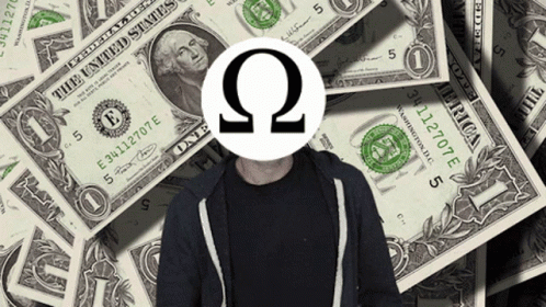 A Man Stands In Front Of A Pile Of Dollar Bills GIF