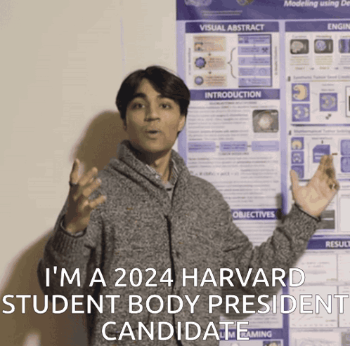 Man Standing In Front Of Visual Abstract Poster GIF