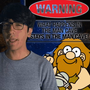 A Man Stands In Front Of A Sign That Says Warning GIF