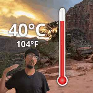Man Standing In Front Of 40 Degree Thermometer GIF