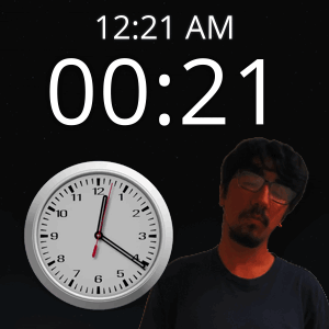 A Man Stands In Front Of A Wall Clock That Says 12:21 Am GIF