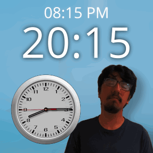 A Man Stands Next To A Clock That Says 20:15 Pm GIF