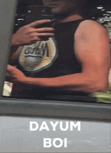 A Man Taking A Picture Of Himself With The Words Dayum Boi On The Bottom GIF