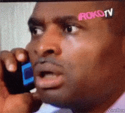 Man Talking On Cell Phone With Roku TV Sticker GIF