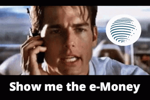 A Man Talking On A Cell Phone With The Words Show Me The E-Money Written Below Him GIF