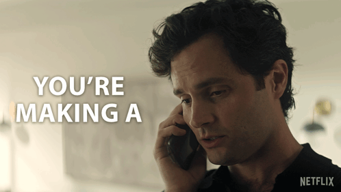 A Man Talking On A Cell Phone With The Words " You 'Re Making A " On The Bottom GIF