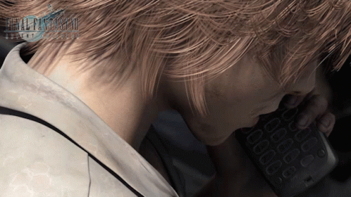 A Man Talking On A Phone With A Final Fantasy Logo On The Bottom GIF