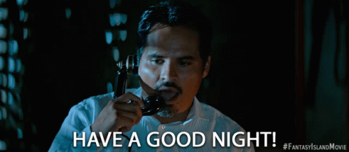 A Man Talking On A Phone With The Words Have A Good Night Written Below Him GIF