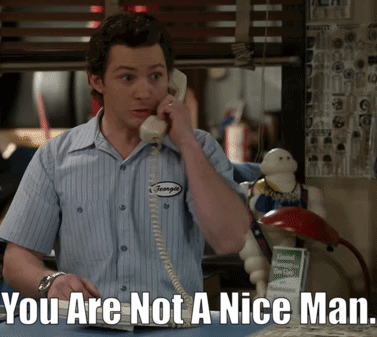 A Man Talking On A Phone With The Words You Are Not A Nice Man GIF