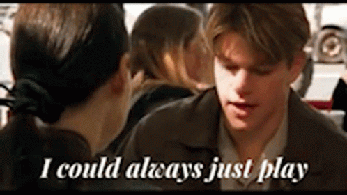 A Man Talking To A Woman With The Words I Could Always Just Play GIF