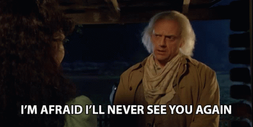 A Man Talking To A Woman With The Words I 'M Afraid I 'Ll Never See You Again Above Him GIF