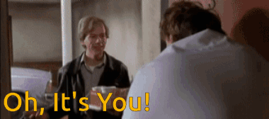 A Man Talking To Another Man With The Words Oh It 'S You Written On The Bottom GIF