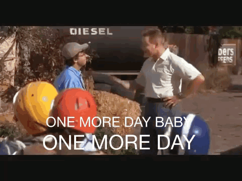 A Man Talking To Another Man With The Words One More Day Baby One More Day Written On The Bottom GIF