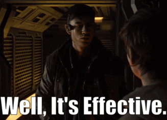 A Man Talking To Another Man With The Words " Well It 'S Effective " On The Bottom GIF