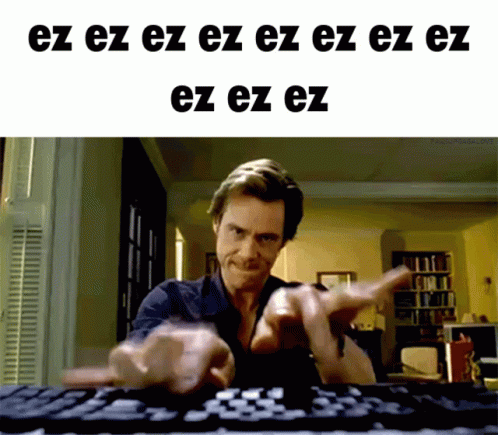 A Man Typing On A Keyboard With The Words Ez Ez Ez Ez Ez Ez Ez GIF
