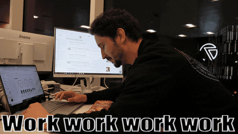 A Man Typing On A Laptop With The Words Work Work Work Work Written Below Him GIF