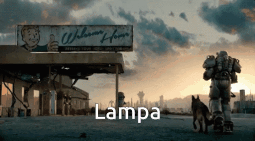 A Man Walking A Dog In Front Of A Sign That Says " Welcome Home " GIF