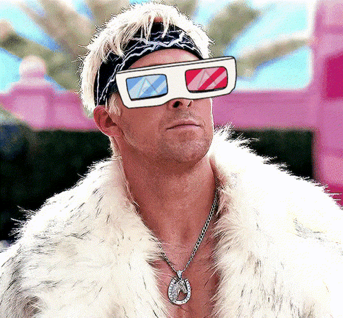 A Man Wearing 3D Glasses And A Fur Coat Has A Horseshoe Necklace Around His Neck GIF