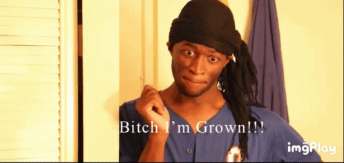 A Man Wearing A Bandana And A Blue Shirt Says Bitch I 'M Grown GIF