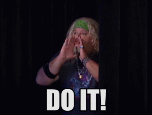 A Man Wearing A Bandana And A Shirt That Says ' Do It ' On It GIF